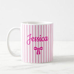 Mug Nom personnalisé Ruban Coquette rayé Anniversaire
