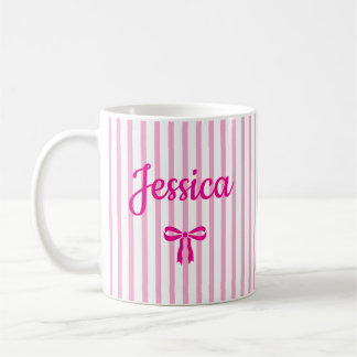 Mug Nom personnalisé Ruban Coquette rayé Anniversaire