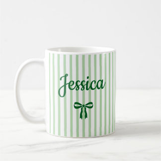 Mug Nom personnalisé Ruban Coquette rayé Anniversaire