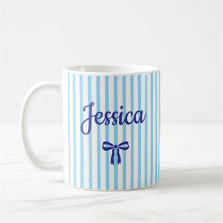 Mug Nom personnalisé Ruban Coquette rayé Anniversaire