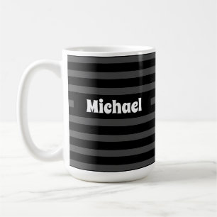Mug Nom personnalisé simple rayé gris foncé et noir