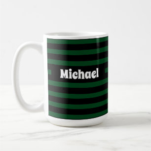 Mug Nom personnalisé simple rayé noir et vert foncé