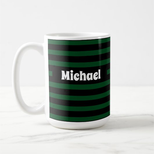 Mug Nom personnalisé simple rayé noir et vert foncé (Gauche)