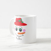 Mug Nom personnalisé Snowman Casquette rouge (Devant gauche)