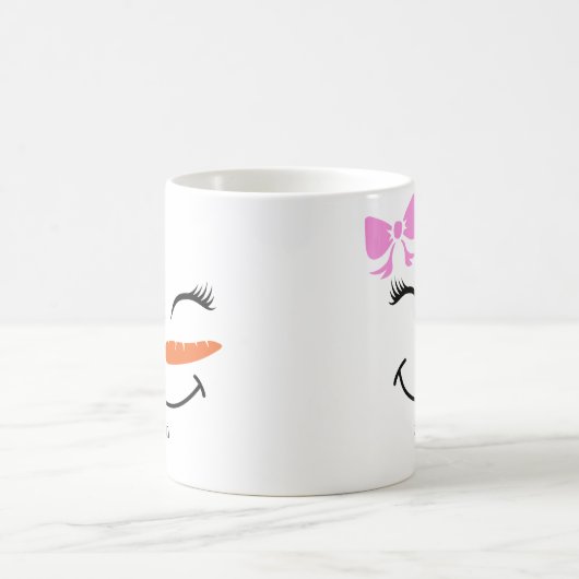 Mug Nom personnalisé Snowman Snowgirl Pink Bow (Centre)