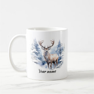 Mug Nom personnalisé Stade Deer Winter Snow Forest Ani