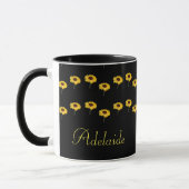 Mug Nom personnalisé tournesols jaunes sur noir (Gauche)