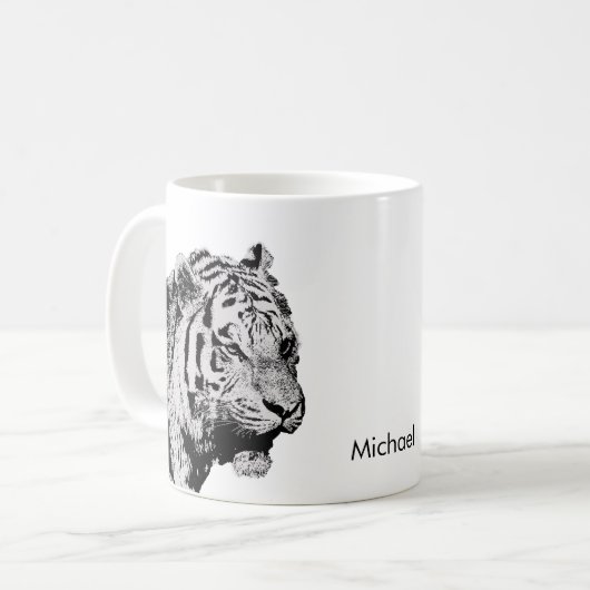 Mug Nom personnel de croquis blanc de noir de tigre (Devant gauche)