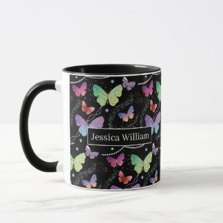 Mug Nom personnel Élégant Papillons violets brillants