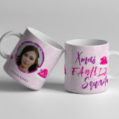 Mug Nom photo famille de Noël rose personnalisée