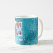 Mug Nom photo personnalisé Turquoise (Devant droit)