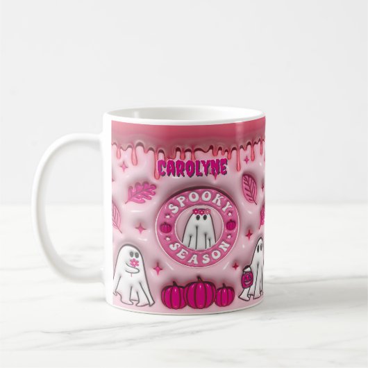 Mug Nom Pink 3D, effet Halloween Ghost Saison Éffrayan (Gauche)