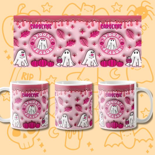 Mug Nom Pink 3D, effet Halloween Ghost Saison Éffrayan