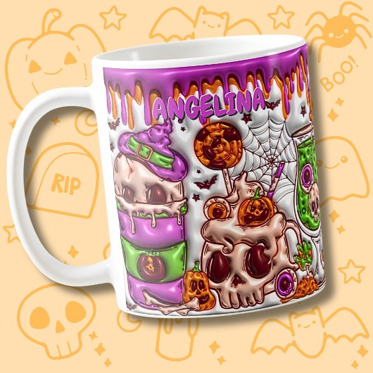 Mug Nom Pink 3D, effet Halloween Skull Cocktails