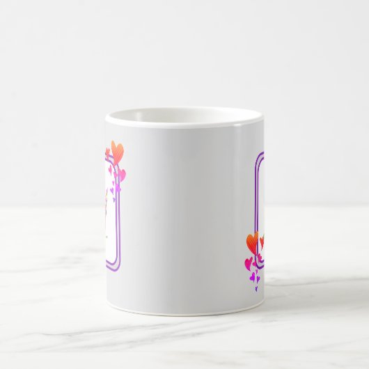 Mug Nom Purple Coeurs colorés Monogramme initial (Centre)