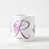 Mug Nom Rachel personnalisable monogramme rose rose ro (Devant gauche)