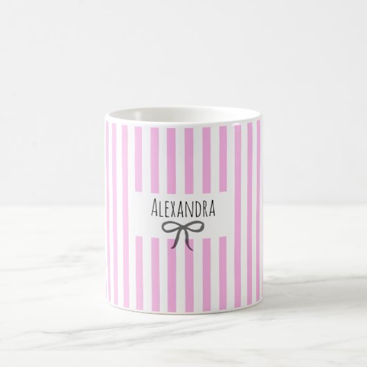 Mug Nom rayures rose tendance moderne nœud main (Centre)