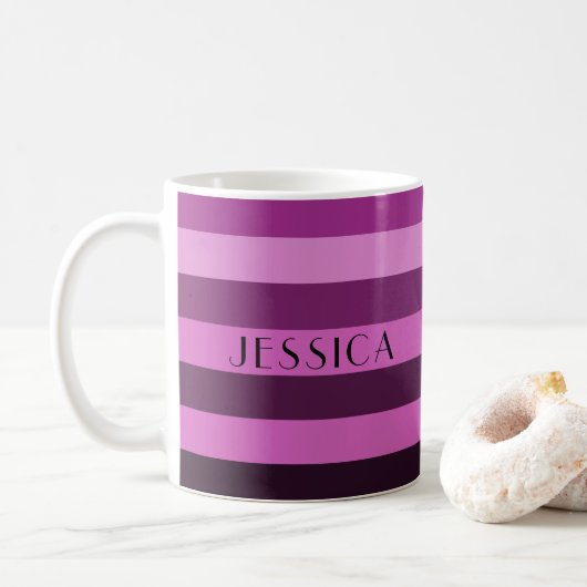 Mug Nom Rayures Violettes Modernes (Avec donut)