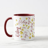Mug Nom répété avec le marron Gold Hearts (Gauche)
