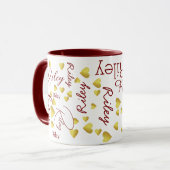 Mug Nom répété avec le marron Gold Hearts (Devant gauche)