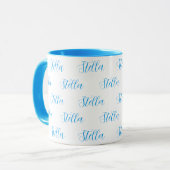 Mug Nom répétitif en bleu clair tout blanc (Devant gauche)