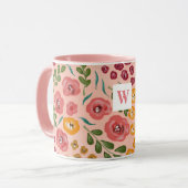 Mug Nom rose pâle floral peint à la main Monogramme Mu (Devant gauche)