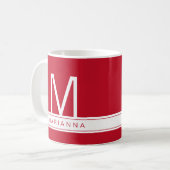 Mug Nom Rouge personnalisé Premier Monogramme Moderne  (Devant gauche)
