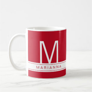 Mug Nom Rouge personnalisé Premier Monogramme Moderne 