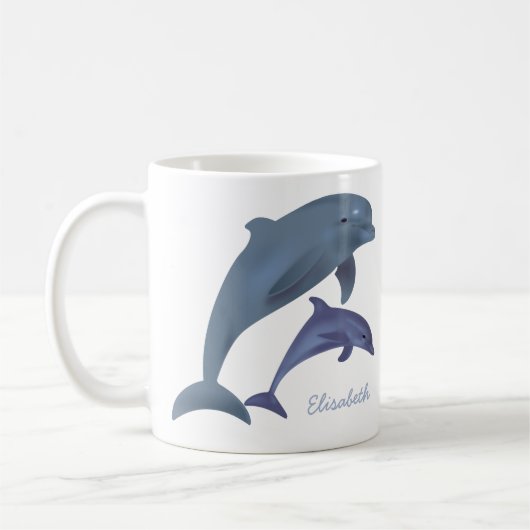 Mug Nom sautant d'illustration de dauphins (Gauche)