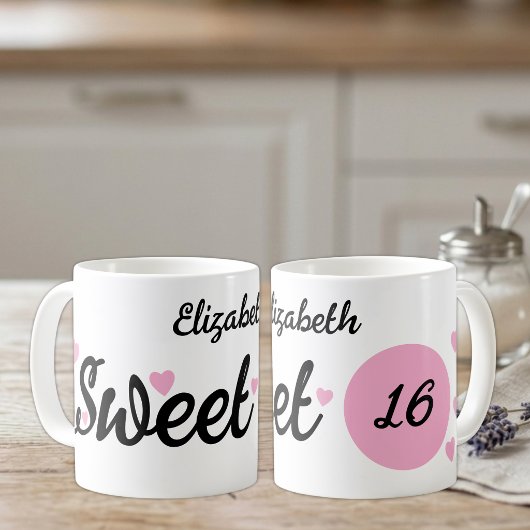 Mug Nom Sweet 16 16e anniversaire rose