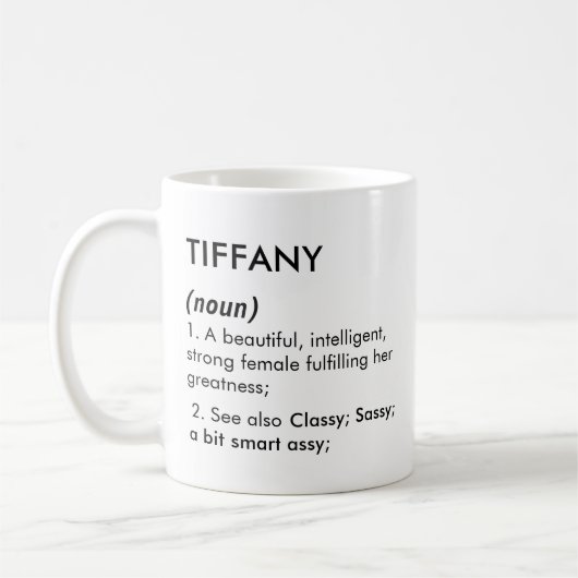 Mug Nom Tiffany, Nom modifiable, Nom personnalisé (Gauche)
