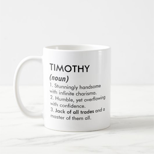Mug Nom Timothy, Nom modifiable, Nom personnalisé (Gauche)