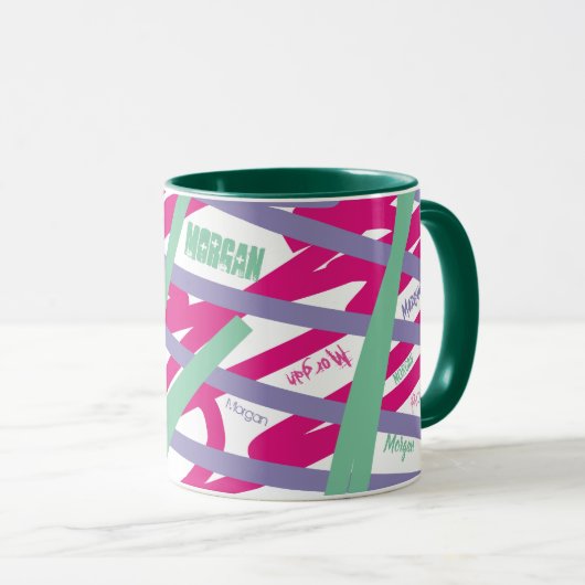 Mug Nom Tout sur les lignes rose violet Turquoise Cool (Devant droit)