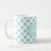 Mug Nom turquoise personnalisé de pois (Gauche)
