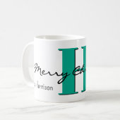 Mug Nom, Turquoise Vert Décembre | Joyeux Noël (Devant gauche)