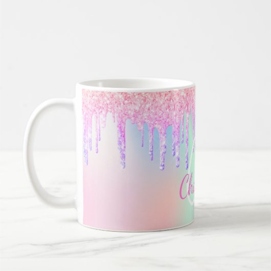 Mug Nom vert menthe rose holographique (Gauche)