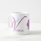 Mug Nom Victoria personnalisable boho rose floral (Devant gauche)