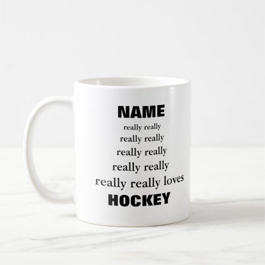 Mug Nom vraiment aime vraiment le thème Hockey (Gauche)
