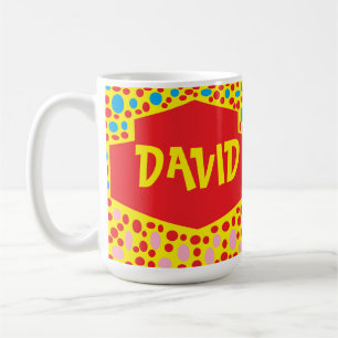 Mug Nommé pour David rouge jaune bleu motif design
