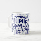 Mug Noms bleu foncé surlignés estampillés partout (Devant gauche)