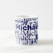 Mug Noms bleu foncé surlignés estampillés partout (Centre)