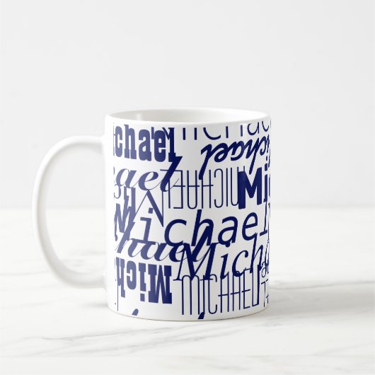 Mug Noms bleu foncé surlignés estampillés partout (Gauche)