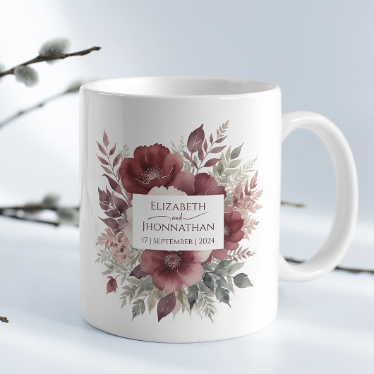 Mug Noms de Mariages d'aquarelle florale de Bourgogne 