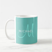 Mug Noms de monogramme initial Modèle blanc Turquoise (Gauche)