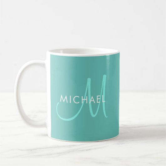 Mug Noms de monogramme initial Modèle blanc Turquoise  (Gauche)