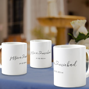 Mug Noms des jeunes mariés unis par l'amour Date de ma