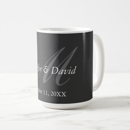 Mug Noms des mariées Mariages de Monogramme gris clair (Devant droit)