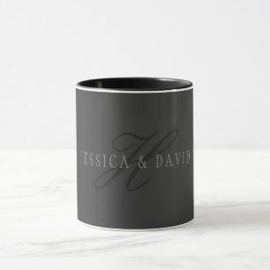 Mug Noms élégants & Monogramme Gris foncé & clair