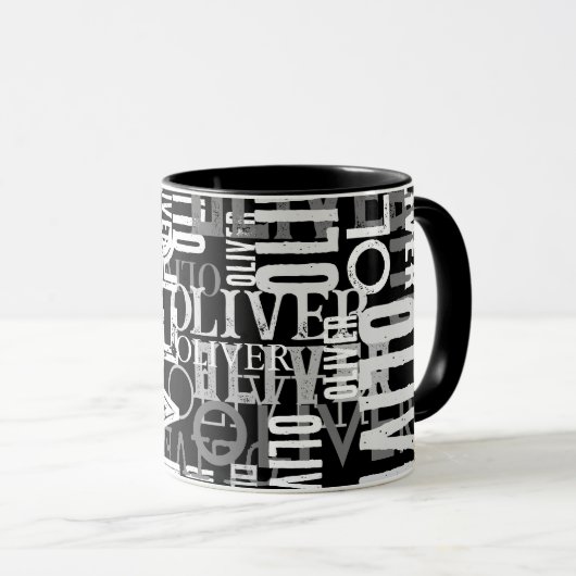Mug Noms en détresse répliqués sur le Noir moderne (Devant droit)