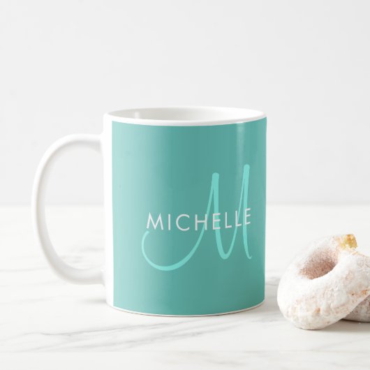 Mug Noms Monogramme initial Lumière Modèle Turquoise P (Avec donut)